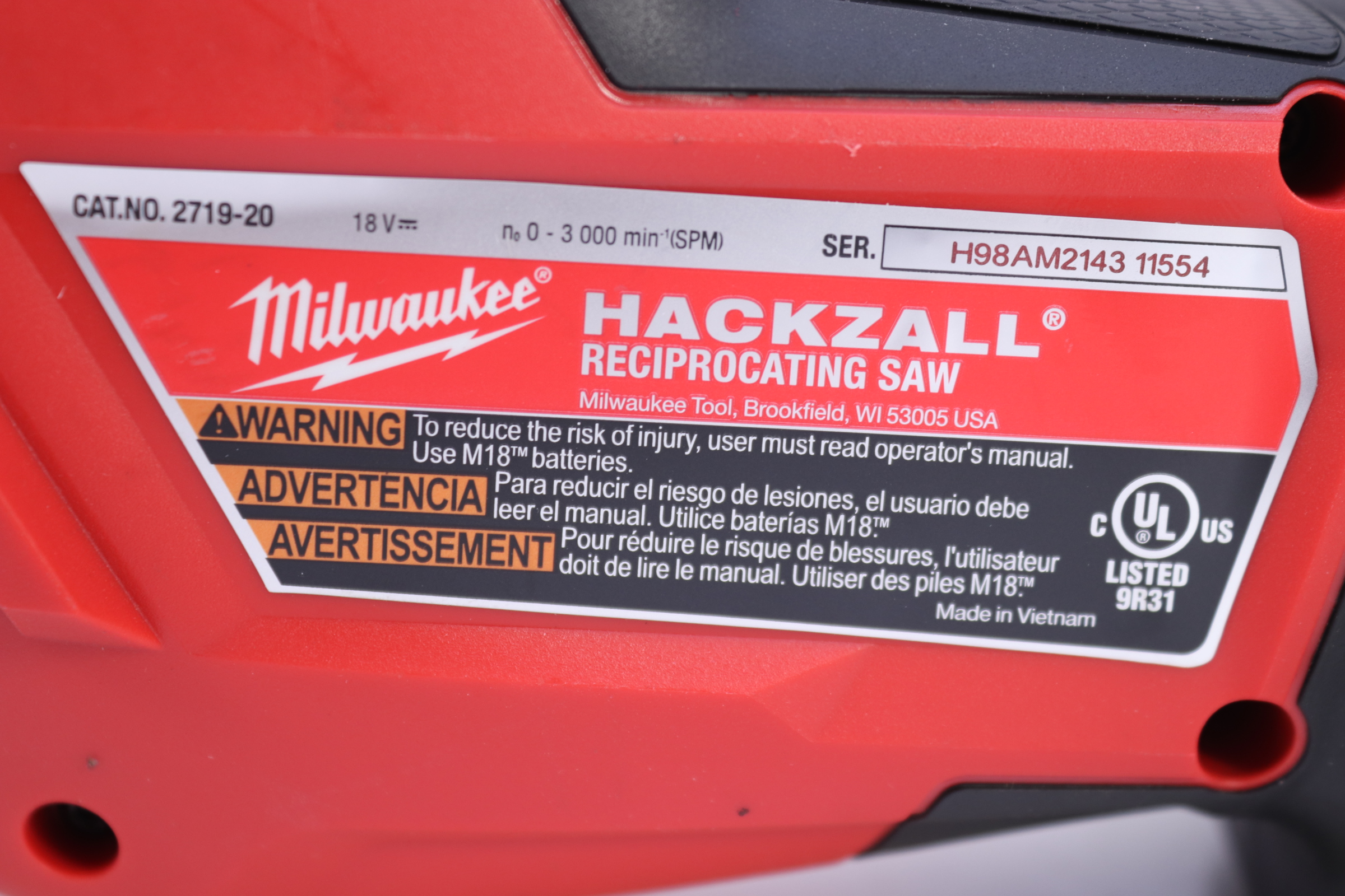 Milwaukee 2719-20 M18 FUEL HACKZALL 18V Brushless Cordless ...