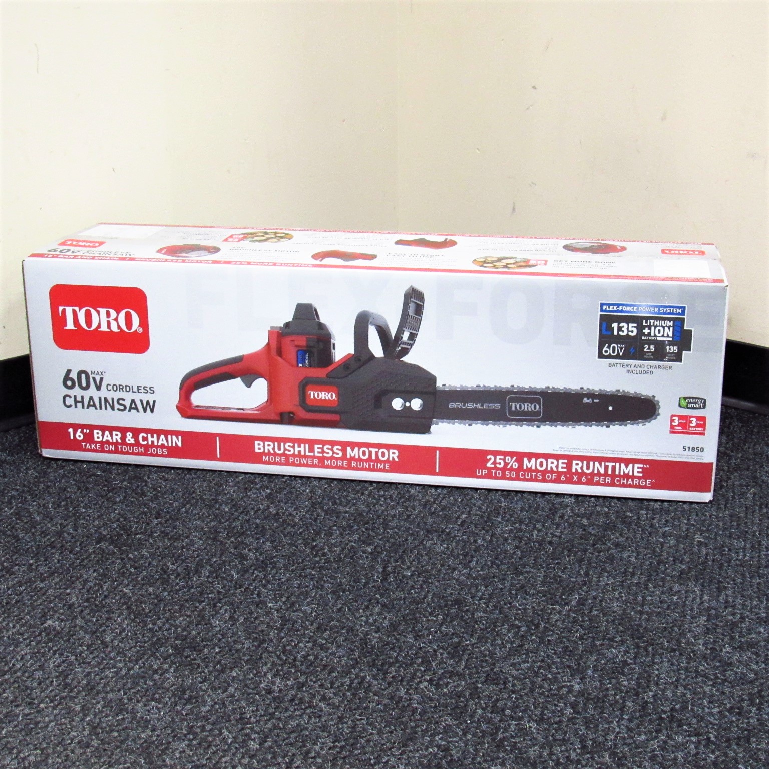 Toro 51850 60V Max Cordless Brushless Chainsaw 16'' Bar/Chain