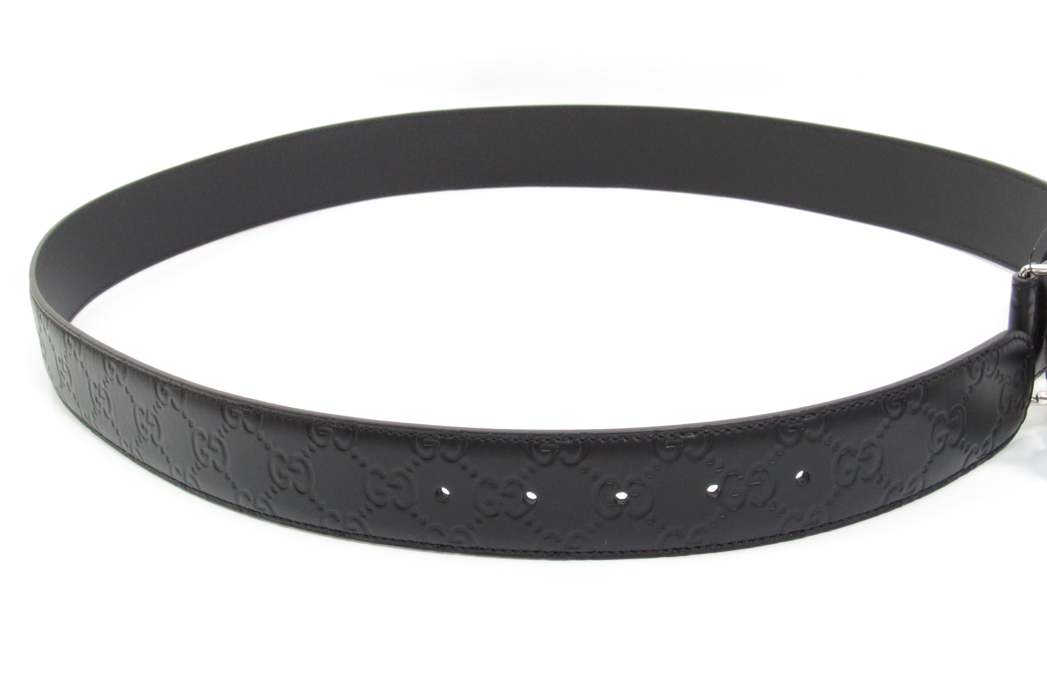 Gucci 411924 Men's Signature Interlocking G-Buckle Leather
