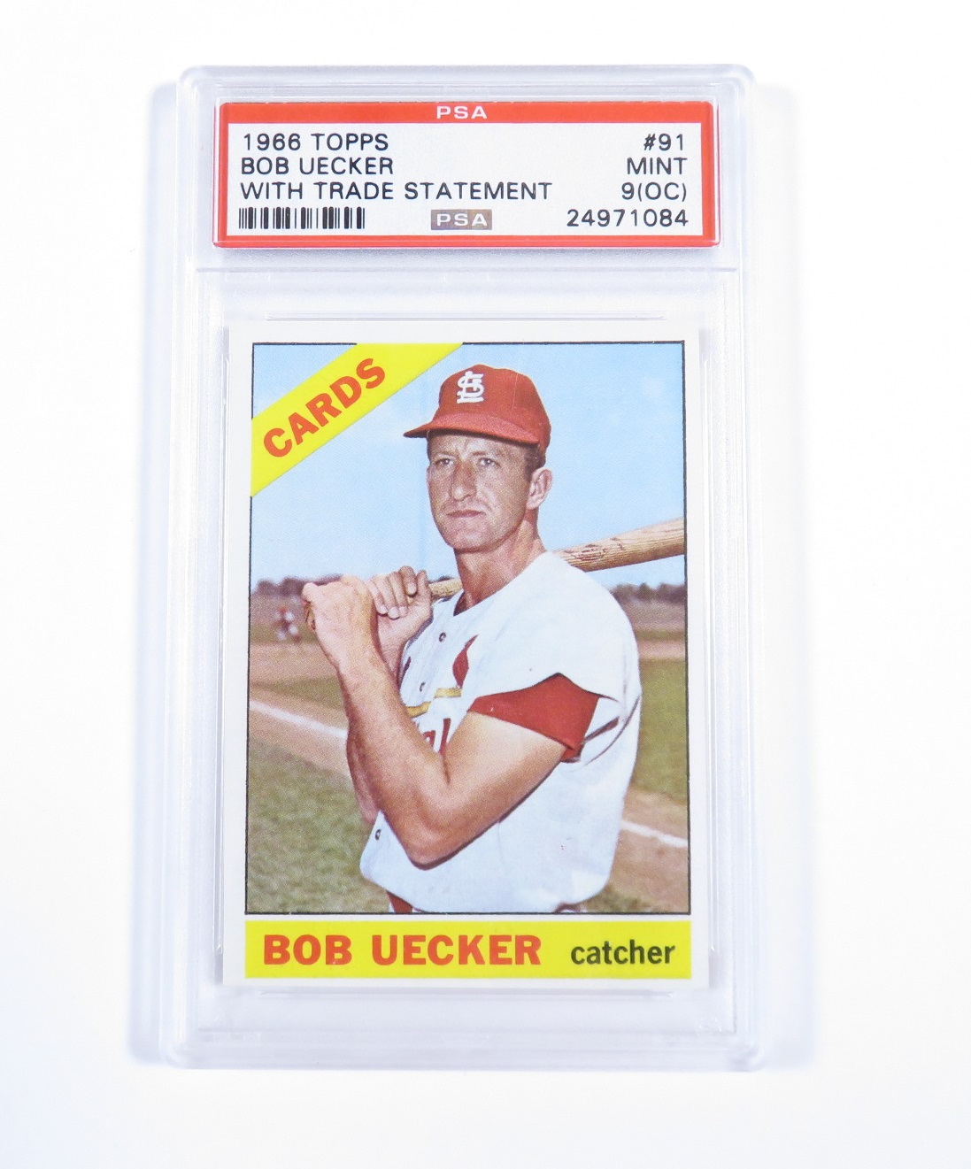 Bob Uecker With Trade Statement 1966 Topps #91 MINT 9(OC) PSA Graded Card