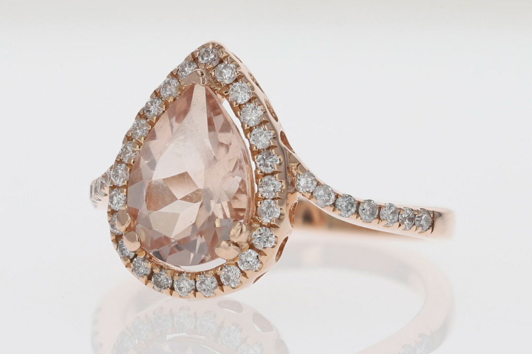 1.66ctw Pear Morganite and Diamond Halo Engagement Ring 14k Rose Gold ...