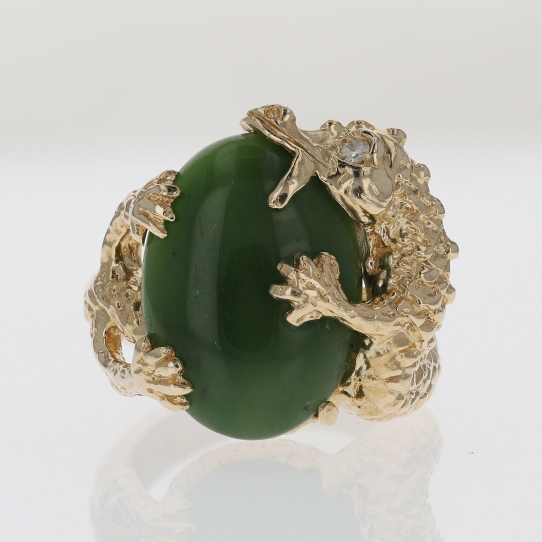 14k Yellow Gold Nephrite Jade & Diamond Accented Ring 14k Yellow Gold Nephrite Jade & Diamond Accented Ring
