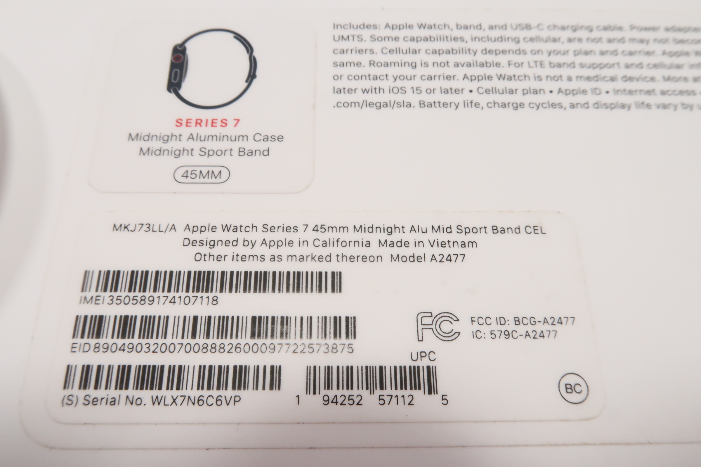 Apple Watch Series MKJ73LL/A 45mm GPS Cellular Aluminum Smartwatch
