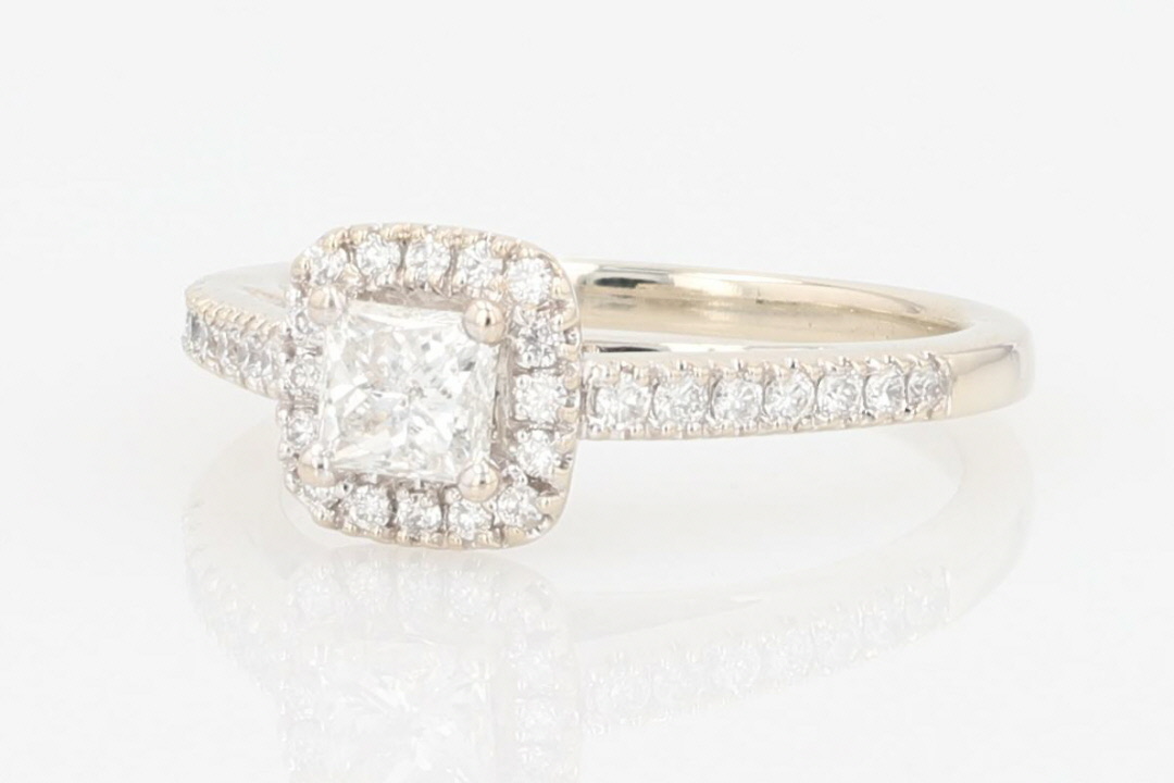 .91ctw Princess Cut Diamond with Halo Engagement Ring 14k White Gold Size 7