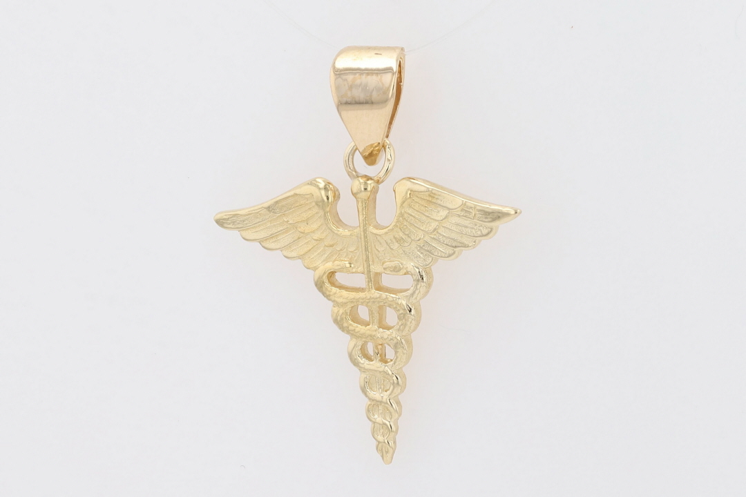 Caduceus Medical Symbol Pendant without Chain 14k Yellow Gold 4.04 Grams