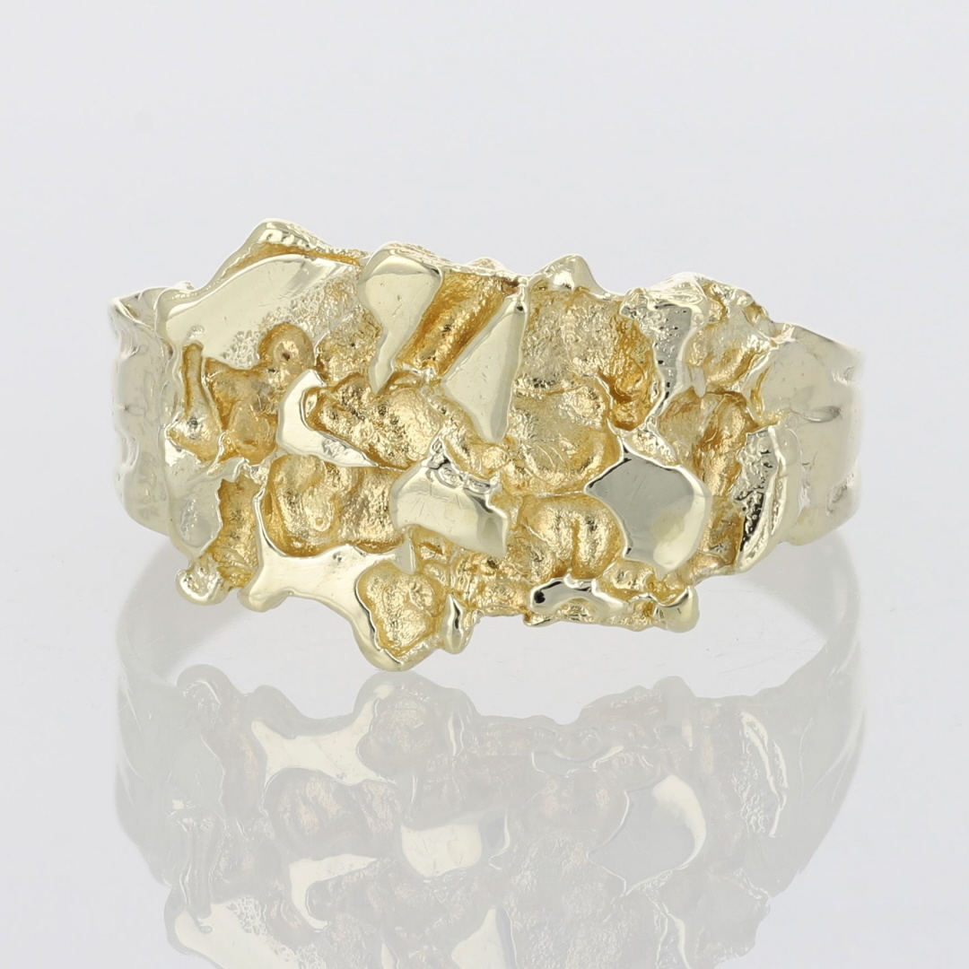 10k Solid Yellow Gold Nugget Ring – Chunky 11mm Band – Sizes 6 To 12