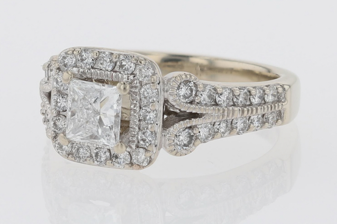 1.00ctw Princess Cut Diamond Halo Engagement Ring 14k White Gold Size 5