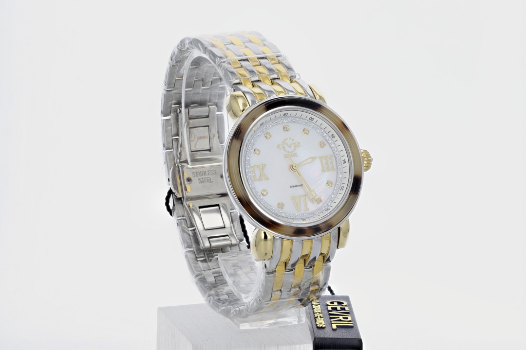 Gevril GV2 Marsala Tortoise Diamond Accent Mother of Pearl Dial Women's ...