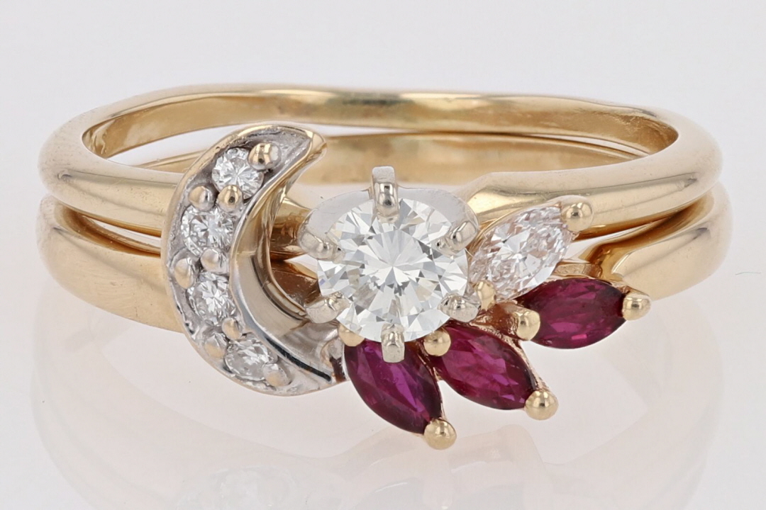 .52 Diamond and Ruby Wedding Ring Wrap in Silver,(G-H,I2)(0.52Ct) Size 1.50ct Round Diamond Ruby Single Shared Prong Yellow Gold Wedding