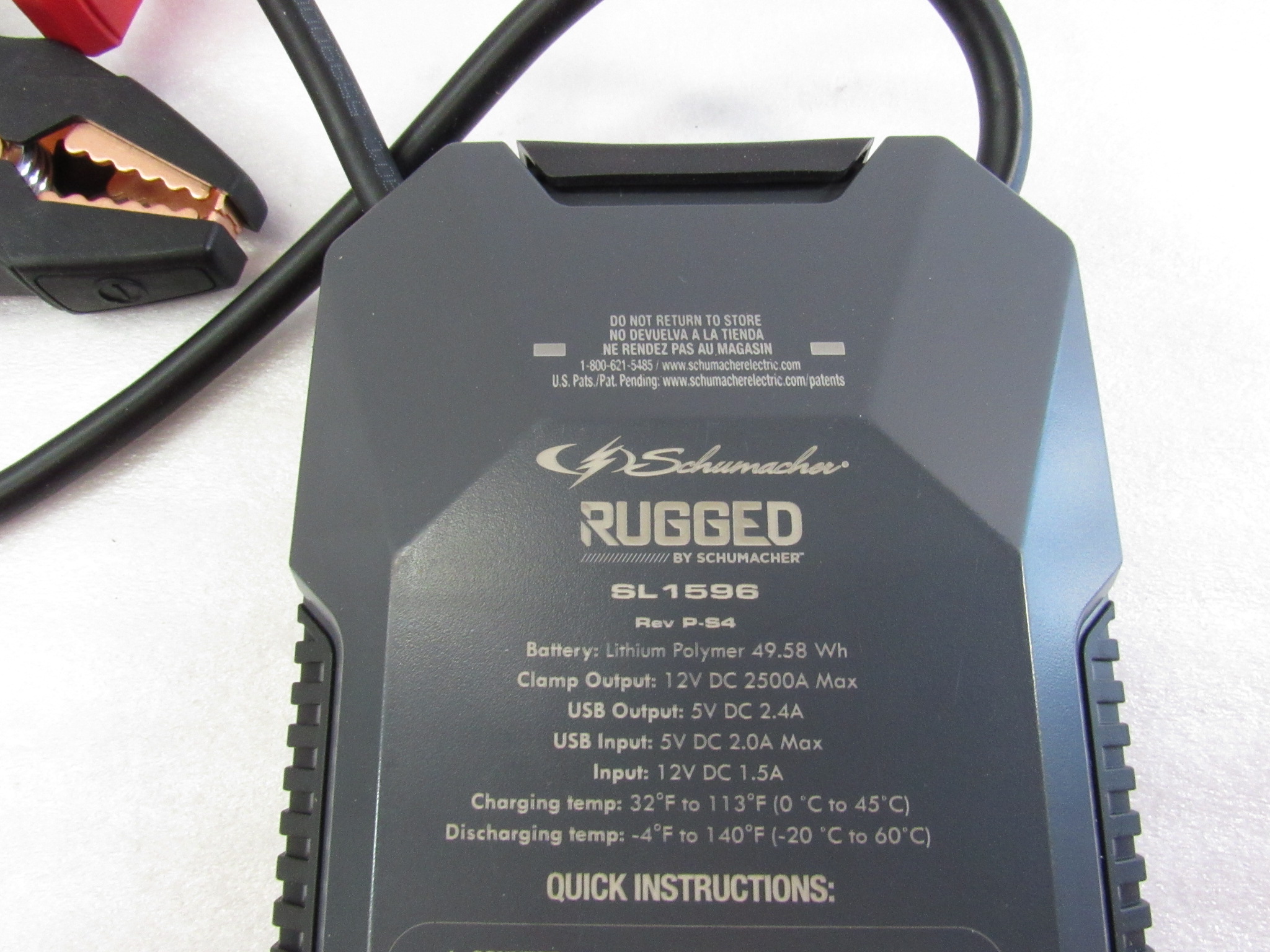 Schumacher SL1596 2500a Rugged Lithium Jump Starter