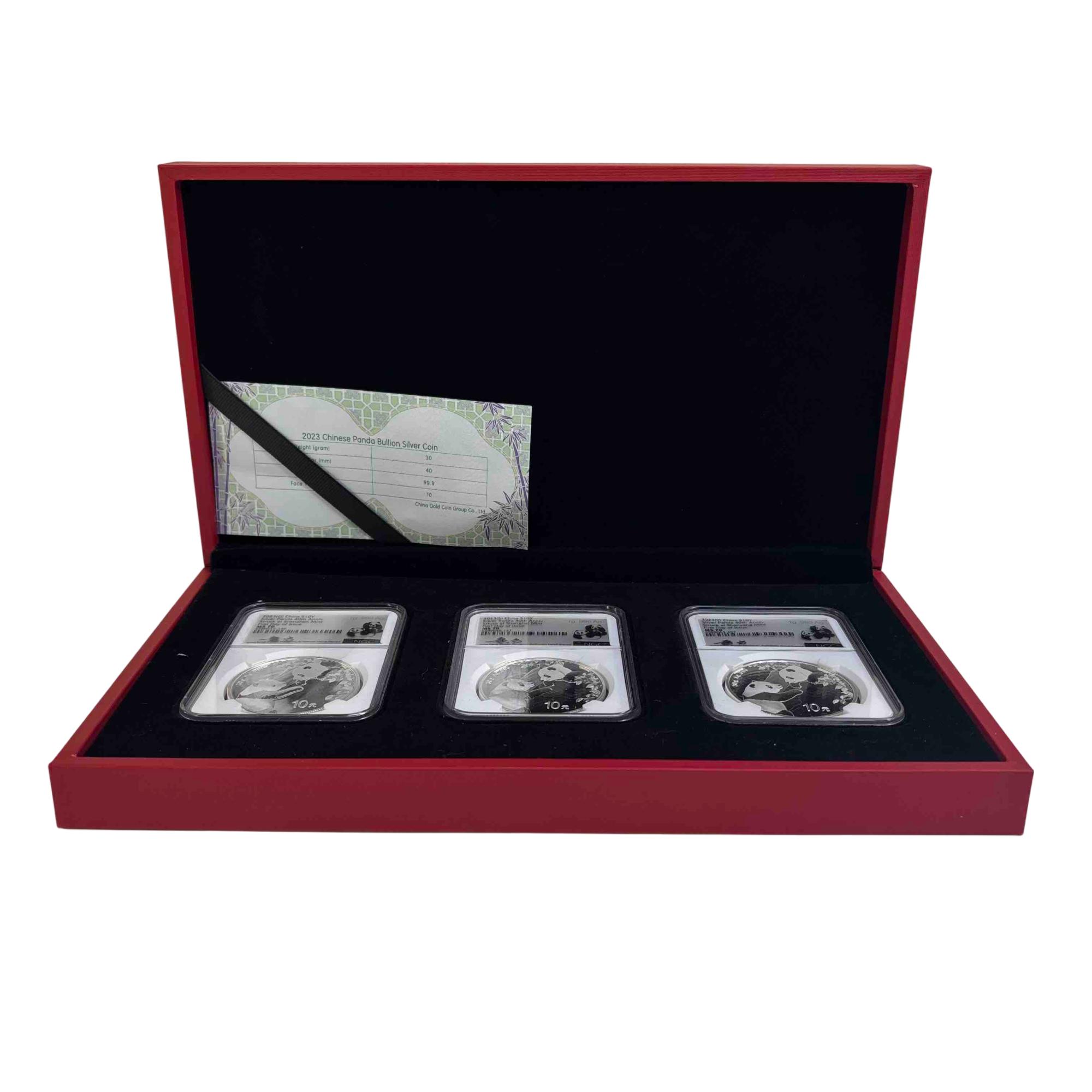 NGC 2023 40th Anniversary Chinese Panda Series Pure Silver 3 Coin