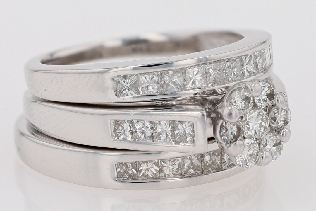 1.00ctw Round Cut Diamond Cluster Wedding Set Rings 14k White Gold Size 5