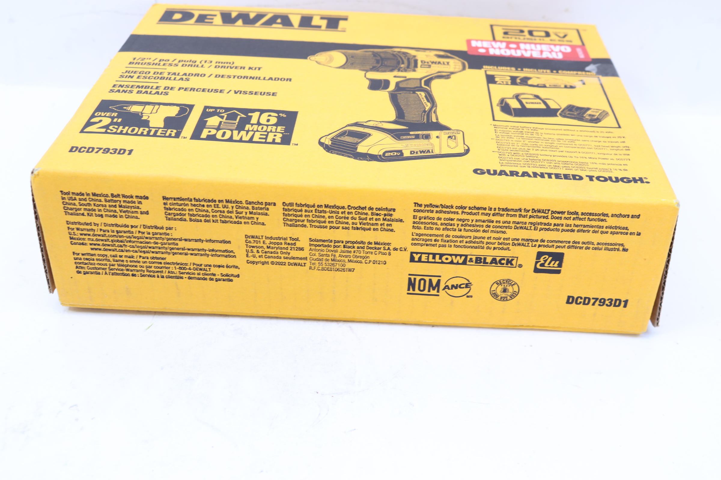 DeWalt DCD793D1 20V Max Lithium Ion Brushless Cordless 1/2