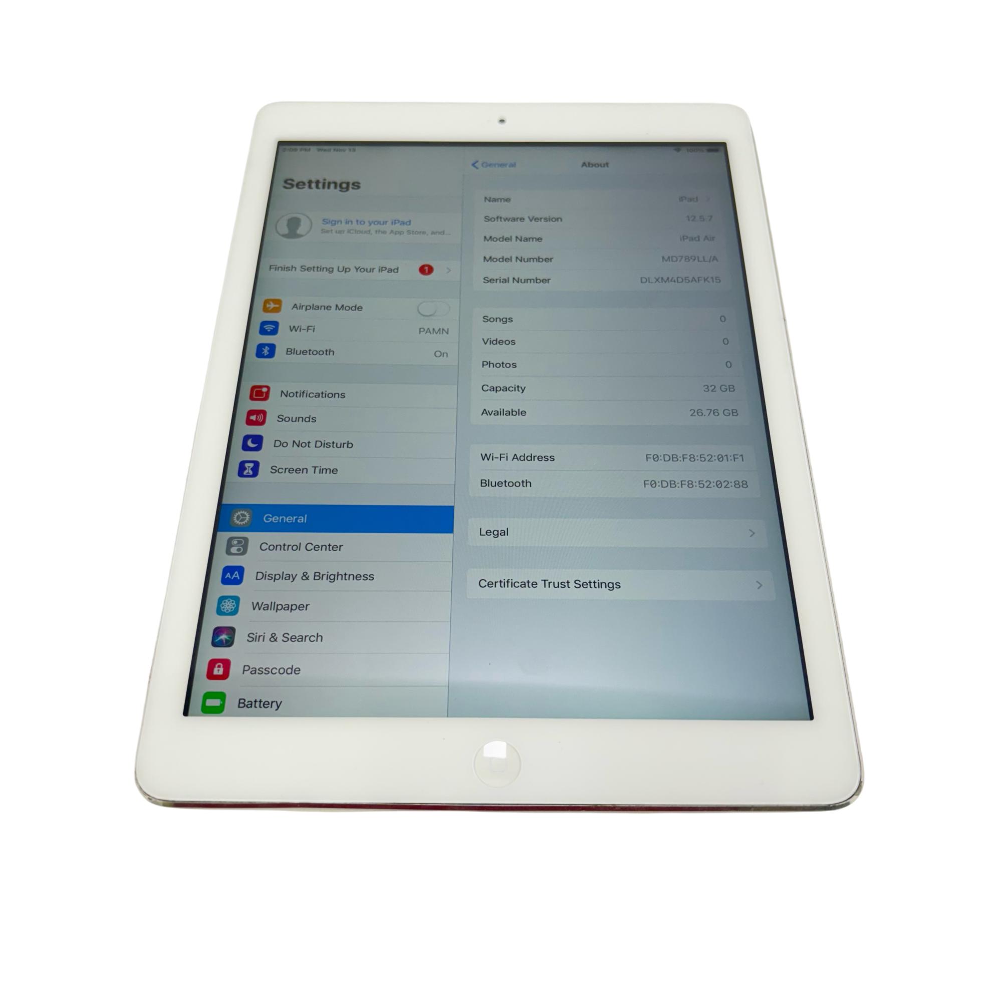 9.7” Apple iPad Air on sale 32GB in Silver