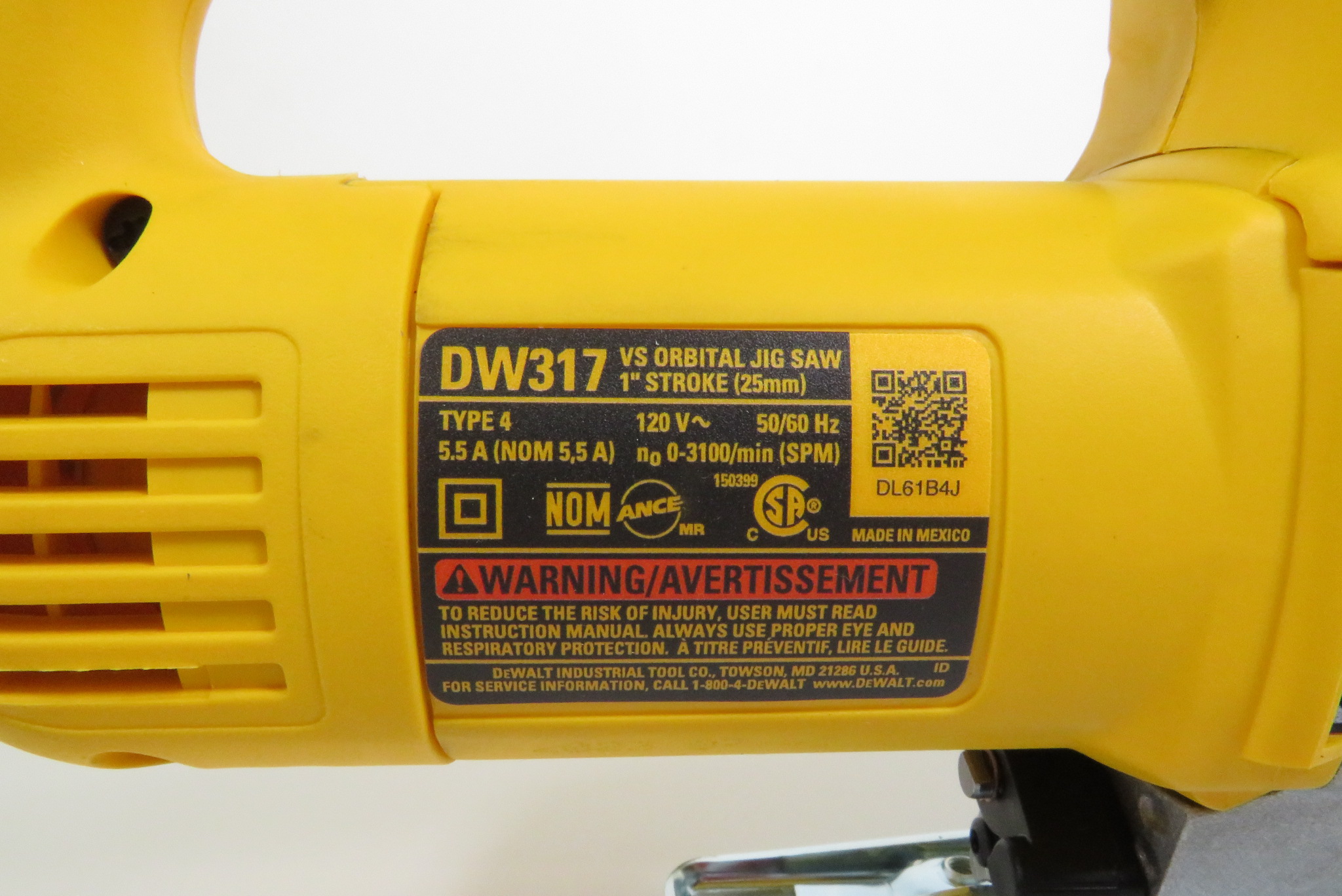 DeWalt DW317 1" Stroke Corded Orbital Jig Saw