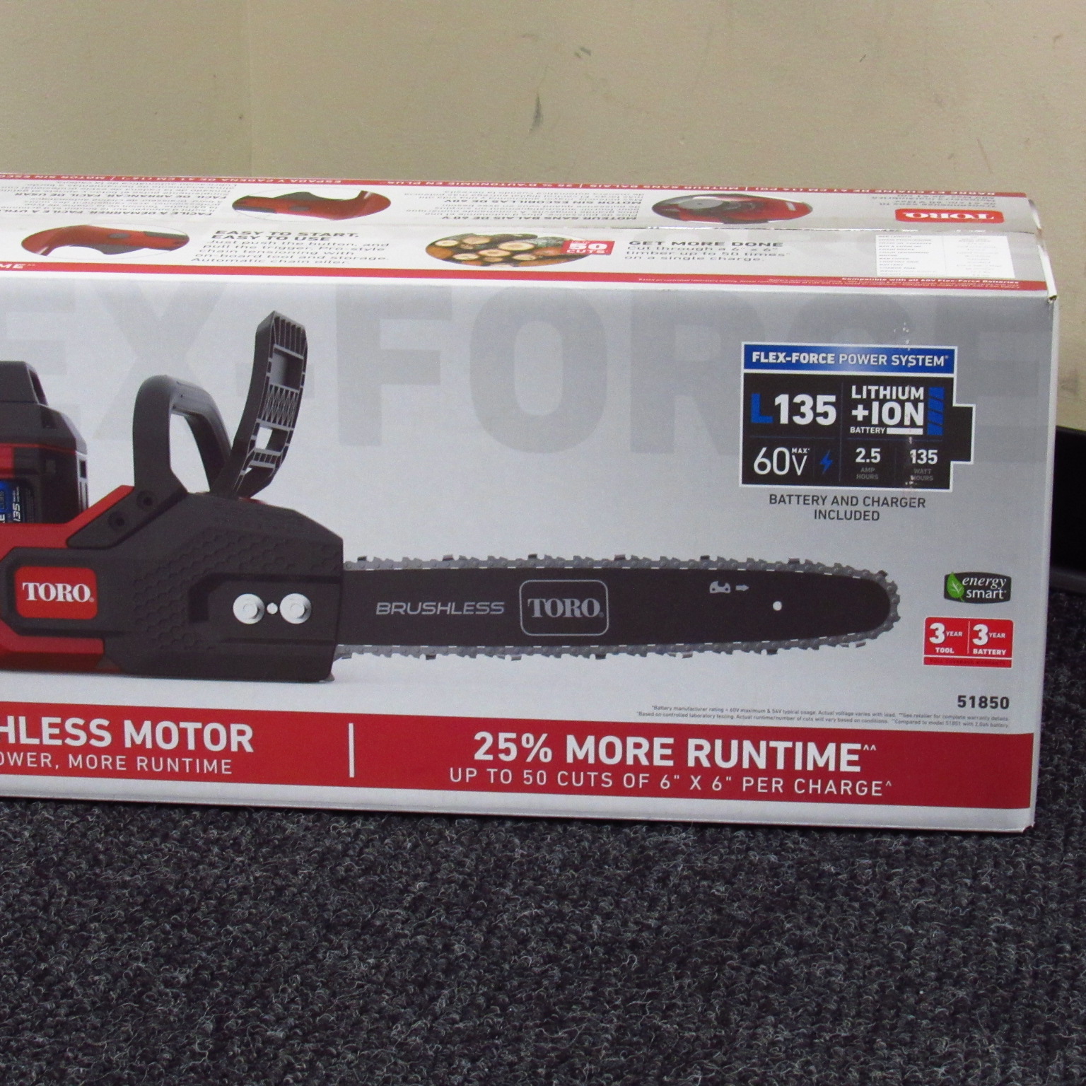 Toro 51850 60V Max Cordless Brushless Chainsaw 16'' Bar/Chain