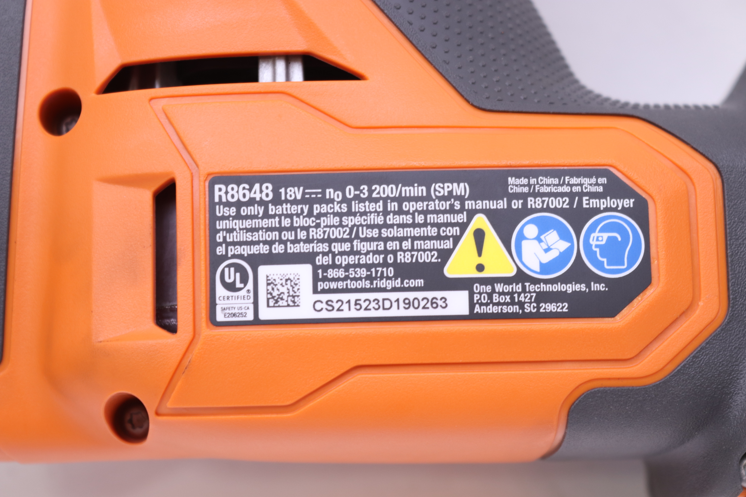 Ridgid R8648 18V Brushless Cordless OneHanded Reciprocating Saw