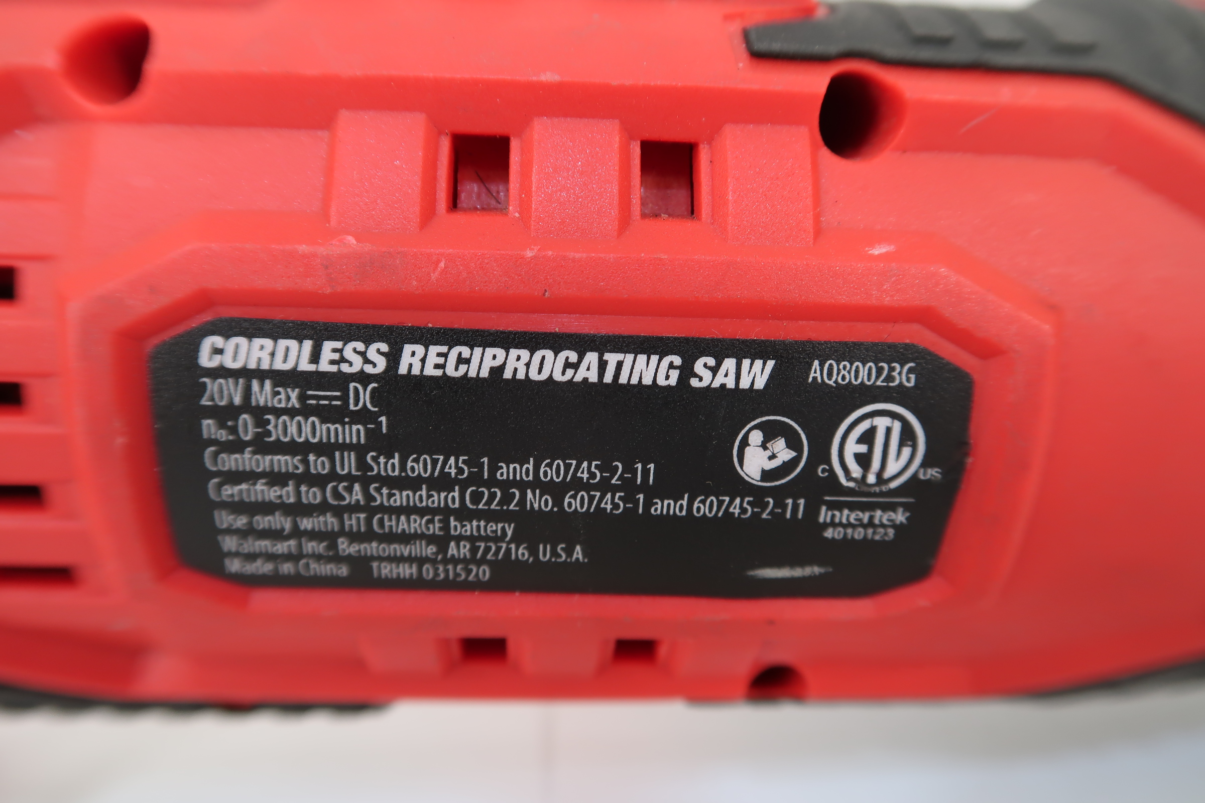 Hyper Tough 20V Max Lithiumion Cordless Reciprocating Saw AQ80023G