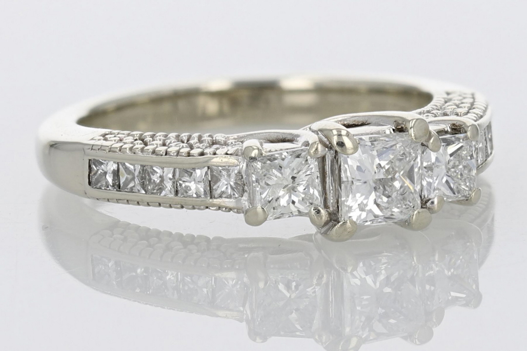 1.18ctw Princess Cut Diamond Three-Stone Engagement Ring 14k White Gold ...