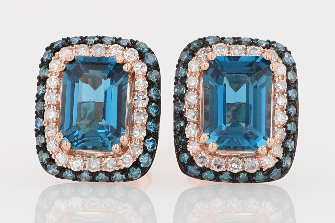 EFFY Emerald Cut Blue Topaz and Diamond Stud Pair
