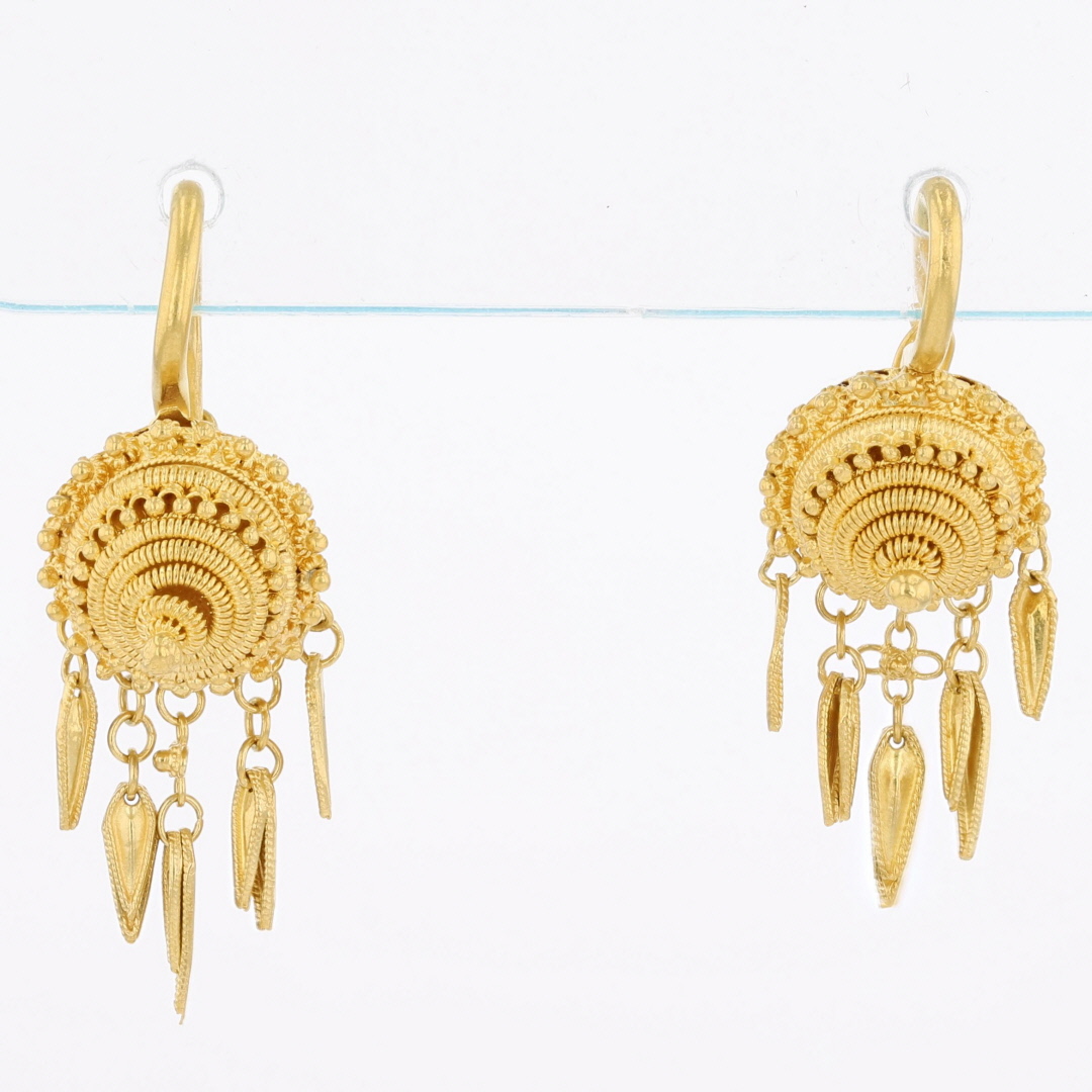 1 3 8 Bali Style Statement Dangle Drop Pair Earrings 22k Yellow Gold 7.15 Grams