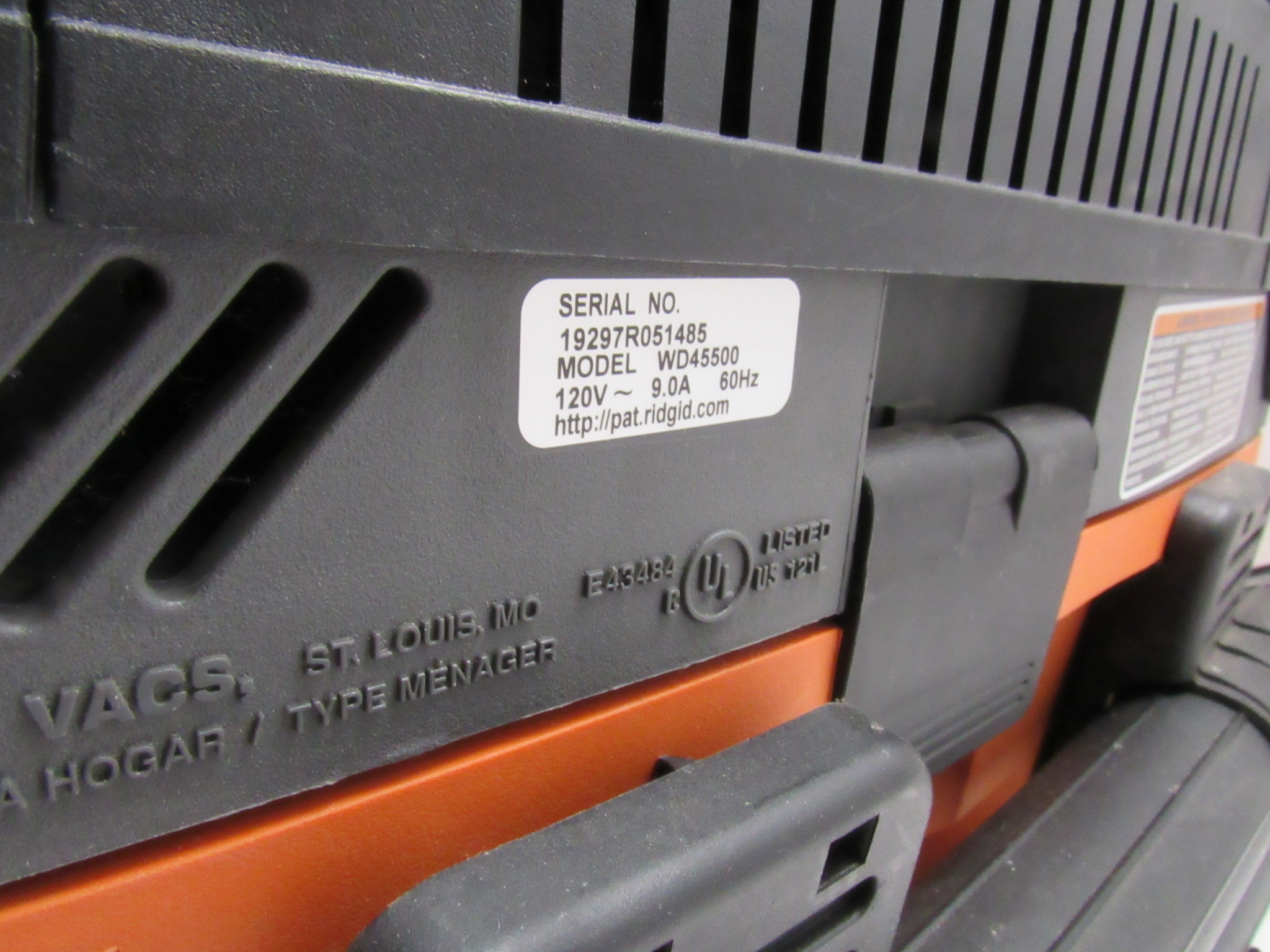 Ridgid 4.5 Gallon 5.0Peak HP ProPack Wet/Dry Shop Vacuum Local Pickup Only