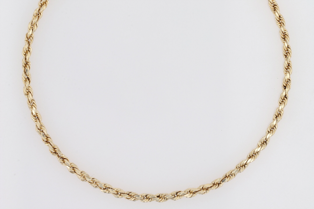 2.3mm Rope Link Chain 23.5" Necklace 10k Yellow Gold Peru 6.53 Grams
