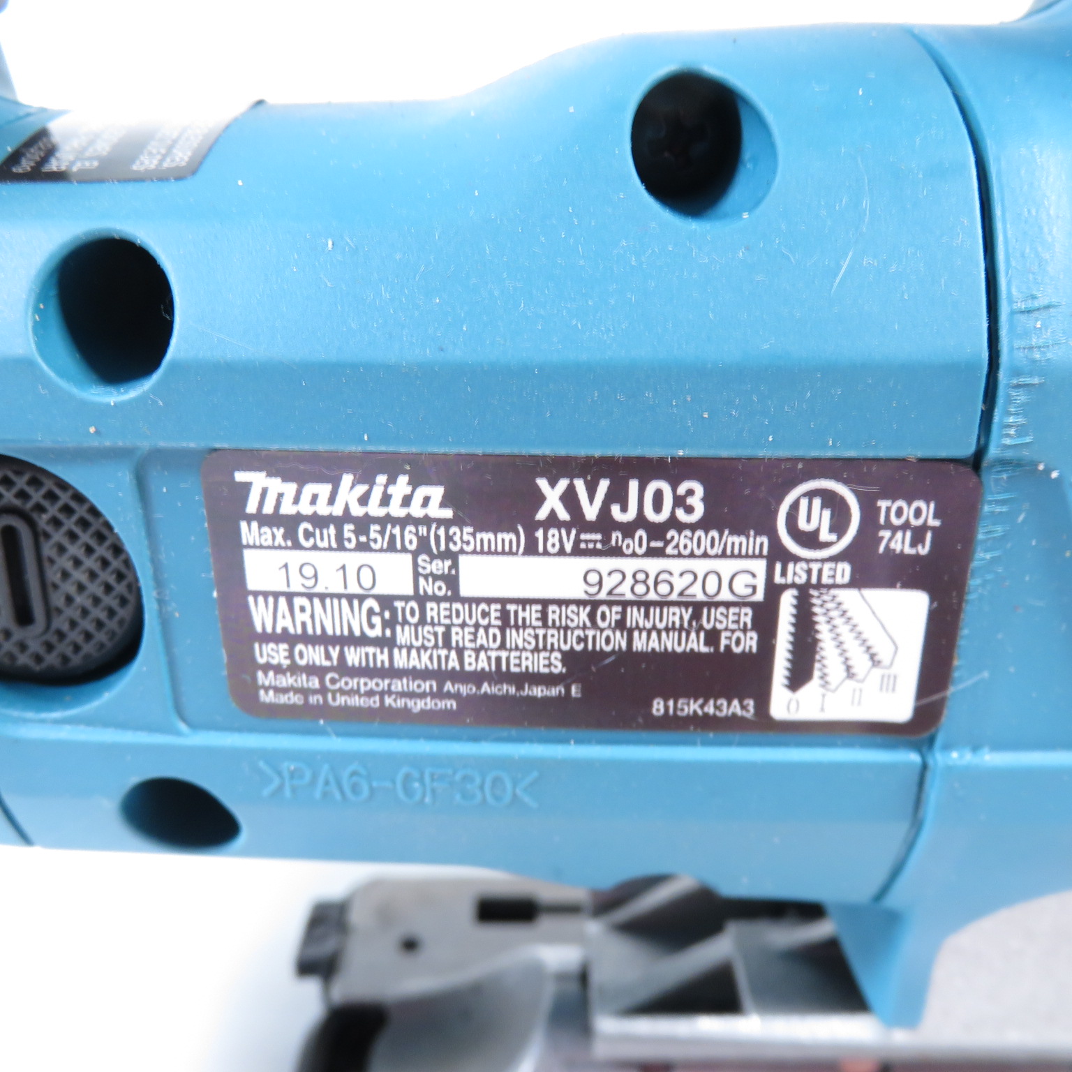 Makita XVJ03 18Volt LXT LithiumIon 02,600 SPM Compact Cordless Jig Saw