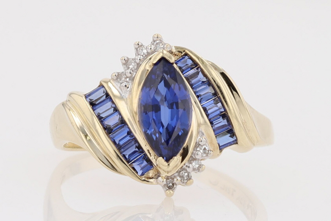 1.51ctw Lab-Created Sapphire and Diamond Statement Ring 10k Yellow Gold ...