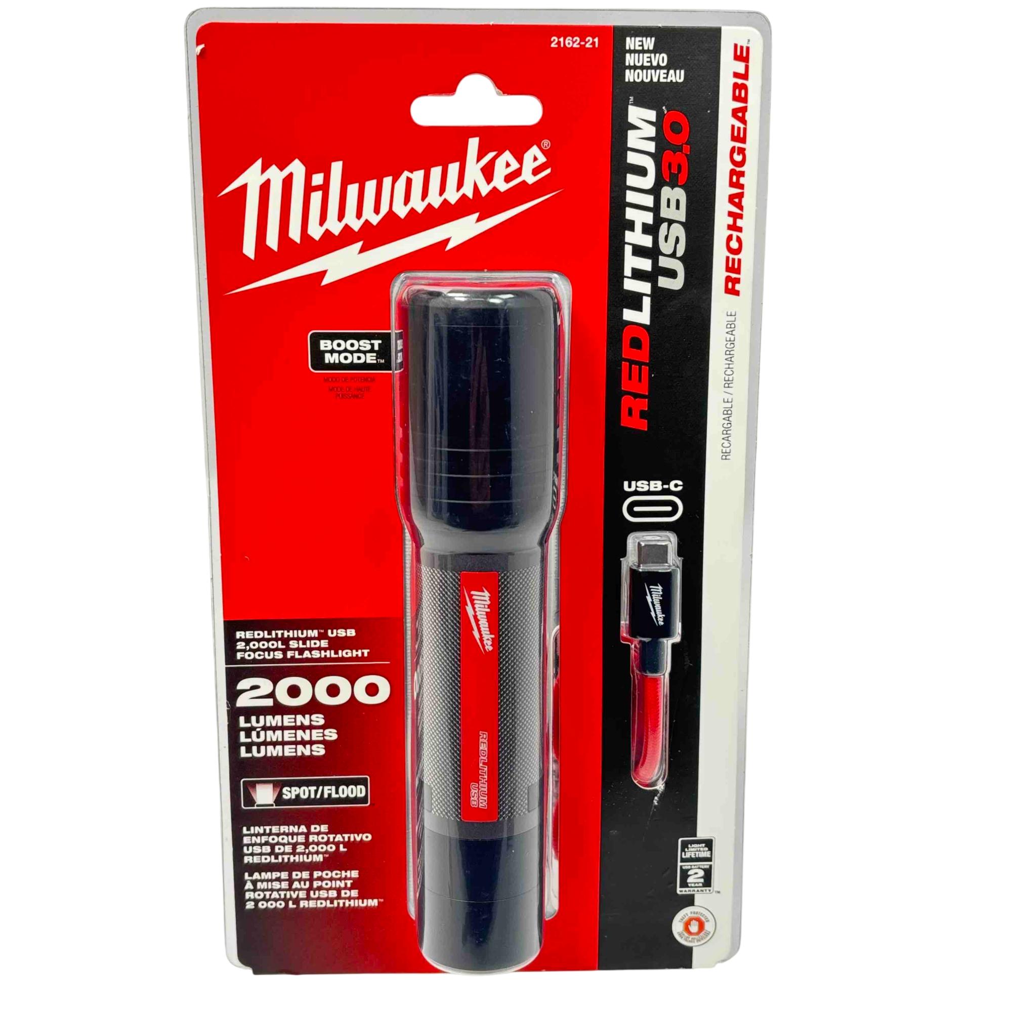 Milwaukee 2462-21 LED Rechargeable Slide Focus Flashlight 2000 Lumens