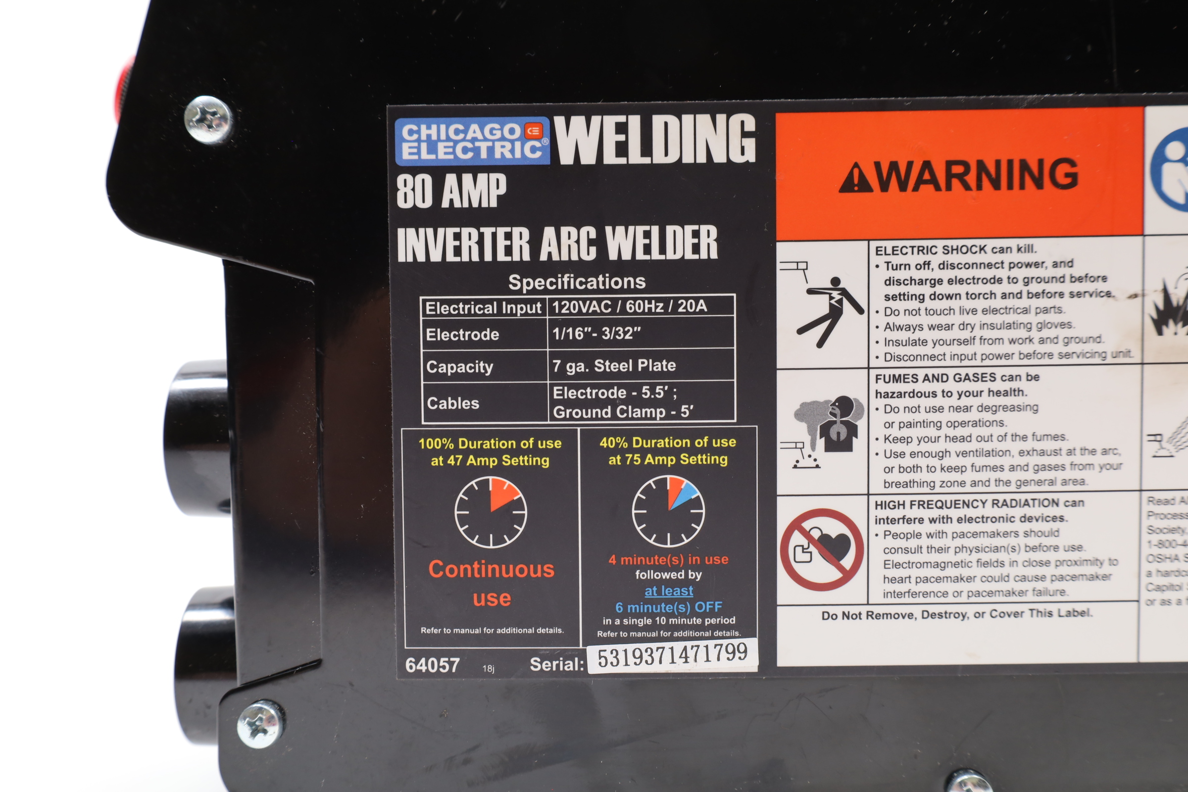 Chicago Electric 64057 80 Amp Inverter Arc Welder