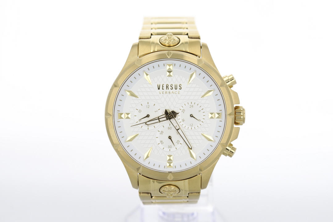 VERSACE 時計 ゴールド ホワイト Versace Versus 45mm White Dial Chronograph Gold-Tone Stainless