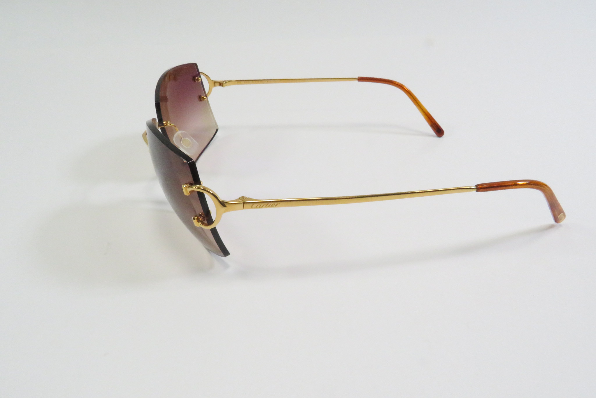 Lunettes De Soleil Vintage Sans Monture (Rimless) - Monture Argentée, Verres Gris, Avec étui - Occasion