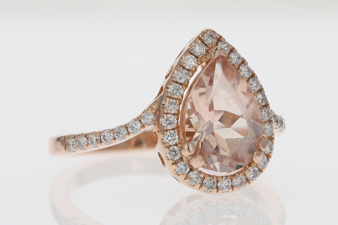 1.66ctw Pear Morganite and Diamond Halo Engagement Ring 14k Rose Gold ...