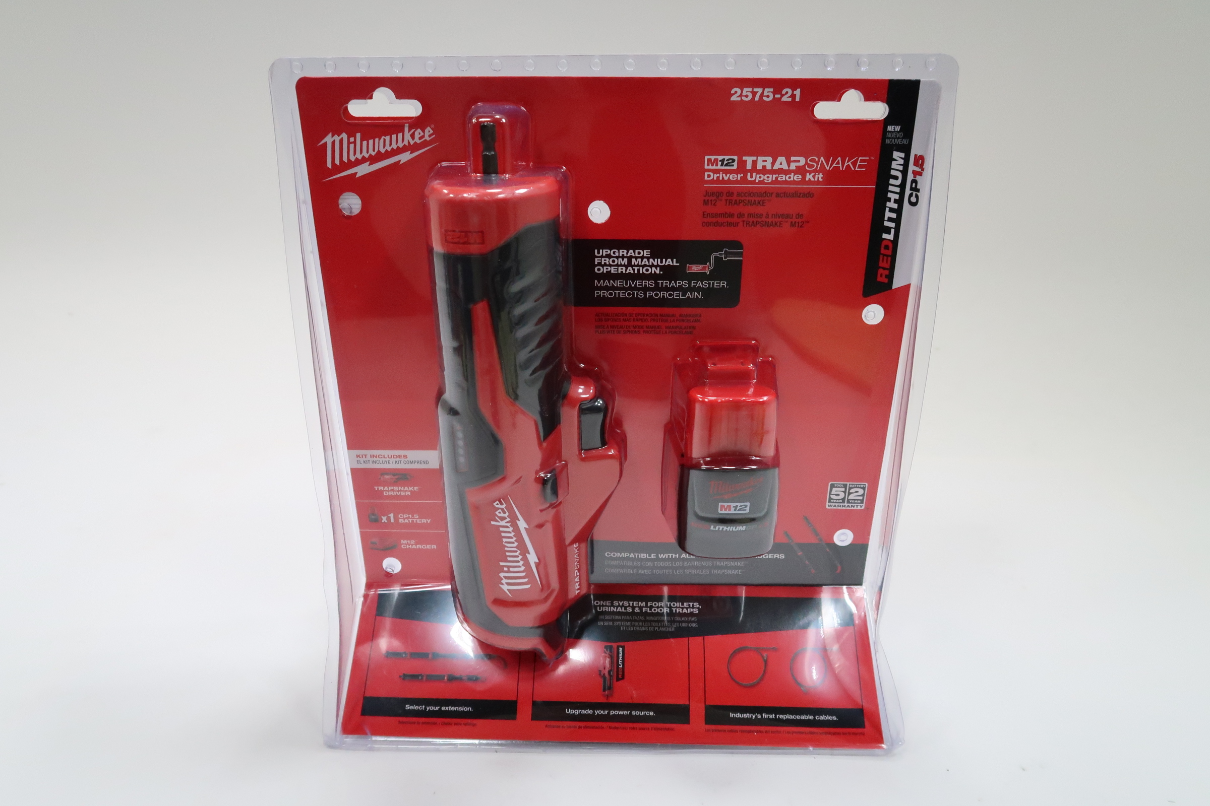 Milwaukee 2575-21 Trap Snake 12V Cordless Toilet / Urinal Auger Power ...