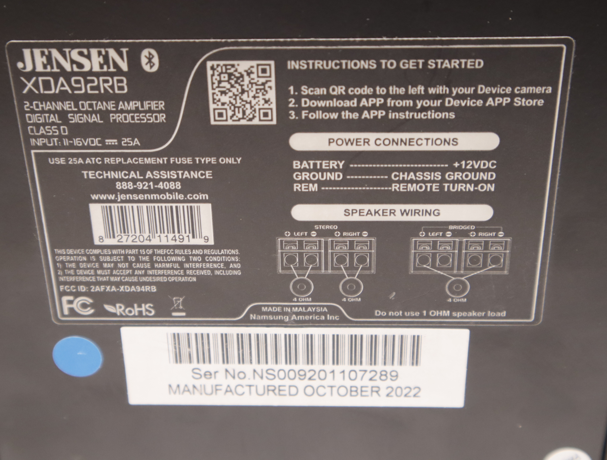 Jensen XDA92RB 2-Channel Car Audio Power Amplifier 600 Watts