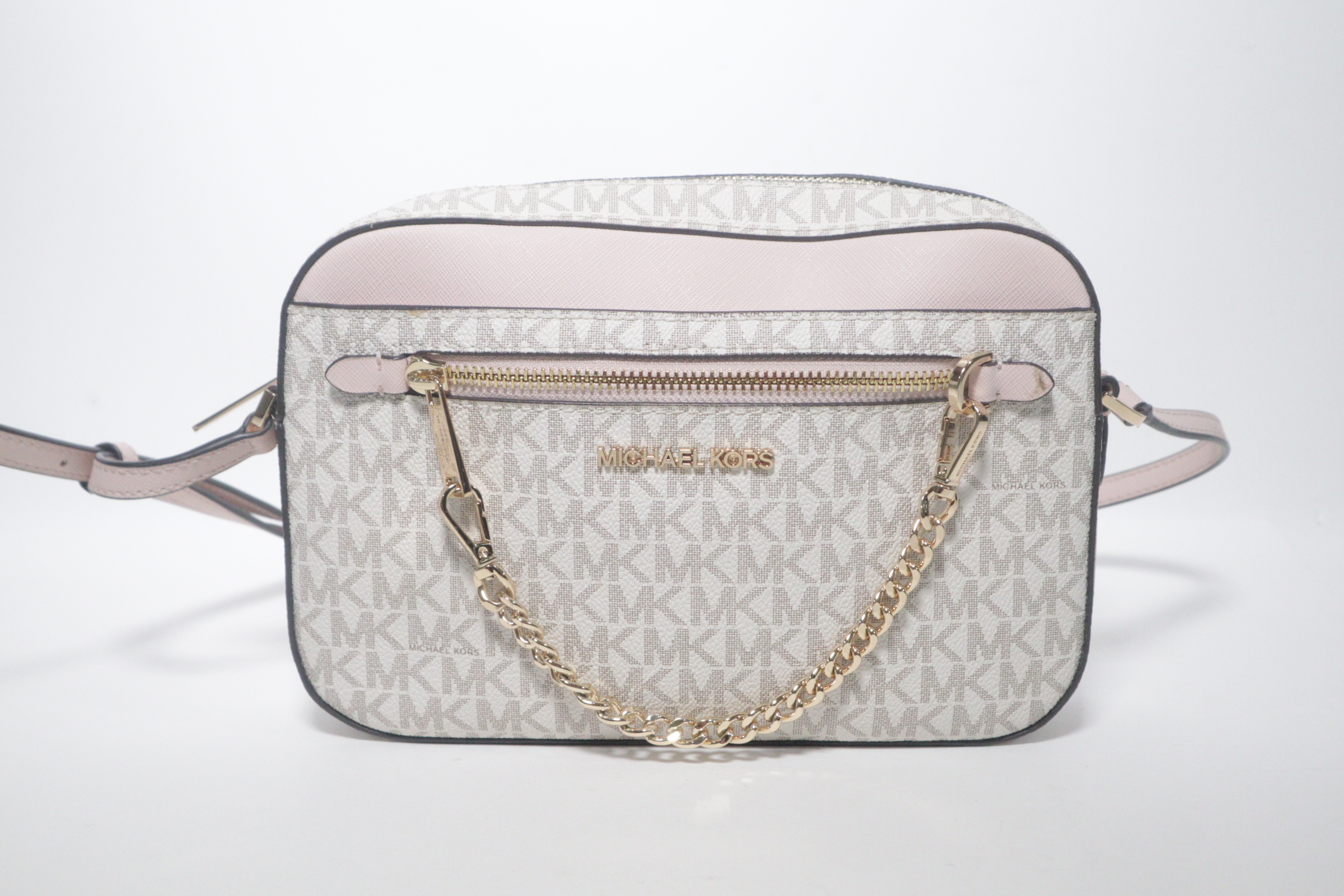 Michael Kors AC-2109 MK Vanilla Leather Crossbody Handbag Shoulder