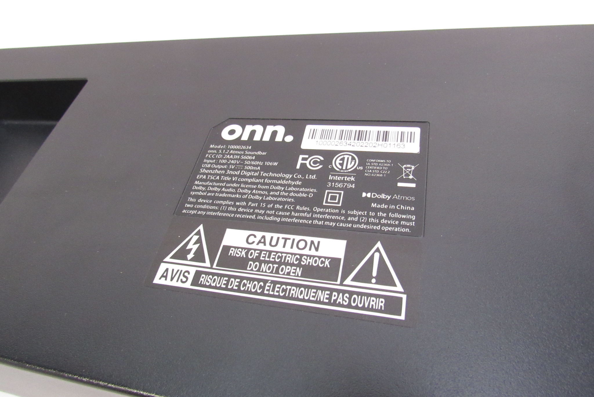Onn 100002634 Dolby Atmos 5.1.2-Ch Soundbar Subwoofer System
