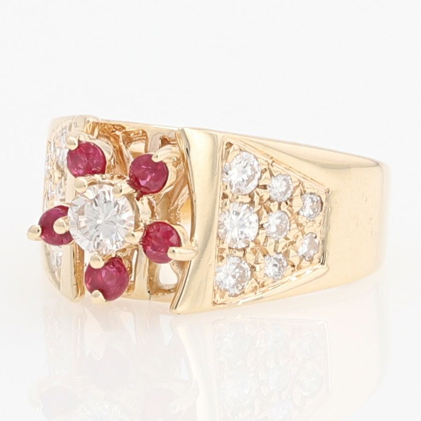 .76ctw Round Cut Diamond with Ruby Halo Statement Ring 14k Yellow Gold ...