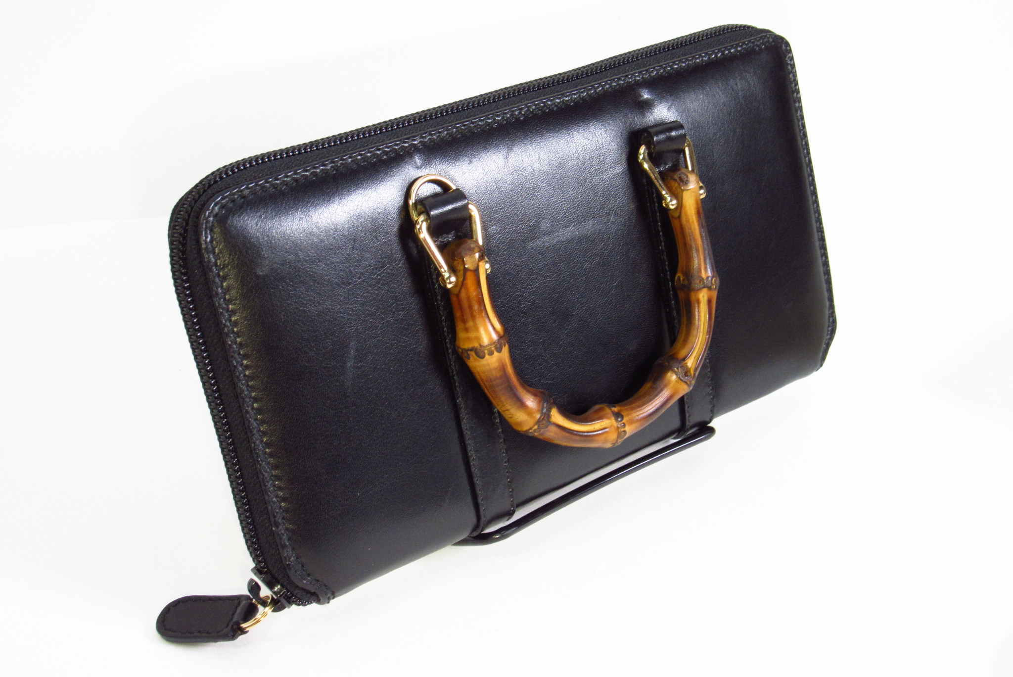 Gucci Bamboo Handle Black Zip Around Wallet