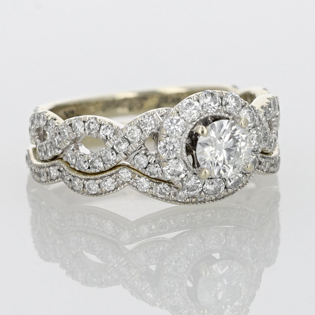 Neil Lane® .53ctw Round Diamond Halo Wedding Set Rings 14k White Gold