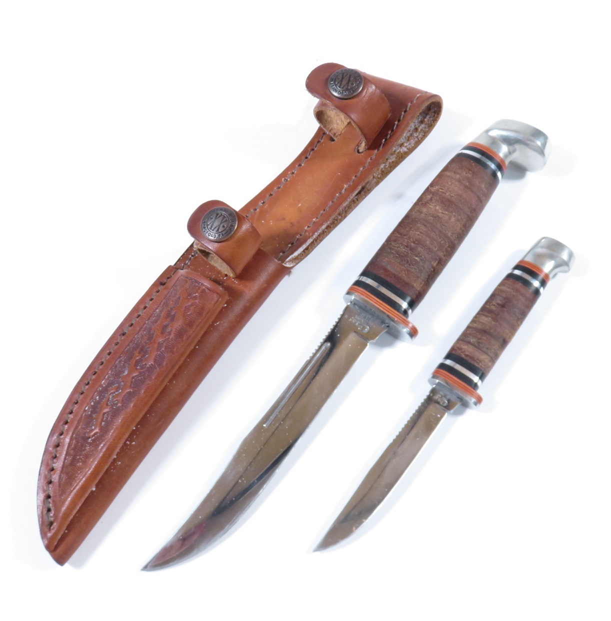 Case XX 316-5 SS & M3-FINN SS Vintage Fixed Blade Knife Set w/ Leather  Sheath
