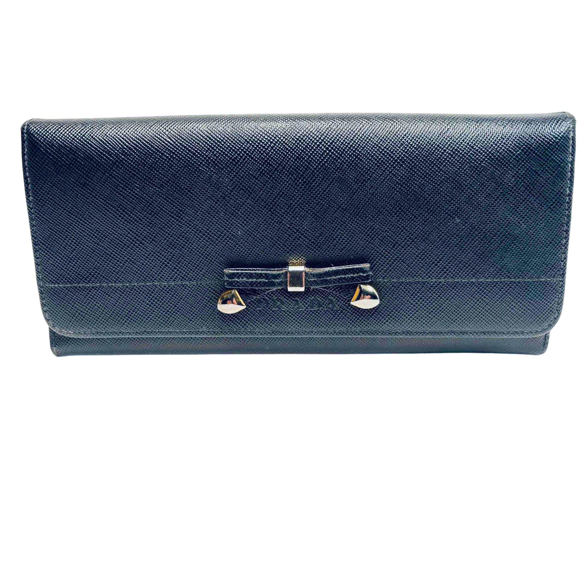 Prada Saffiano Bi-Fold Wallet Baltico Fuoco 1868678  Prada Black Leather Wallet with Blue Accent main image 1