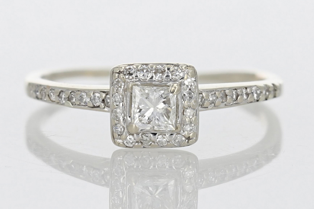 .57ctw Princess Cut Diamond Halo Engagement Ring 14k White Gold Size 8.5