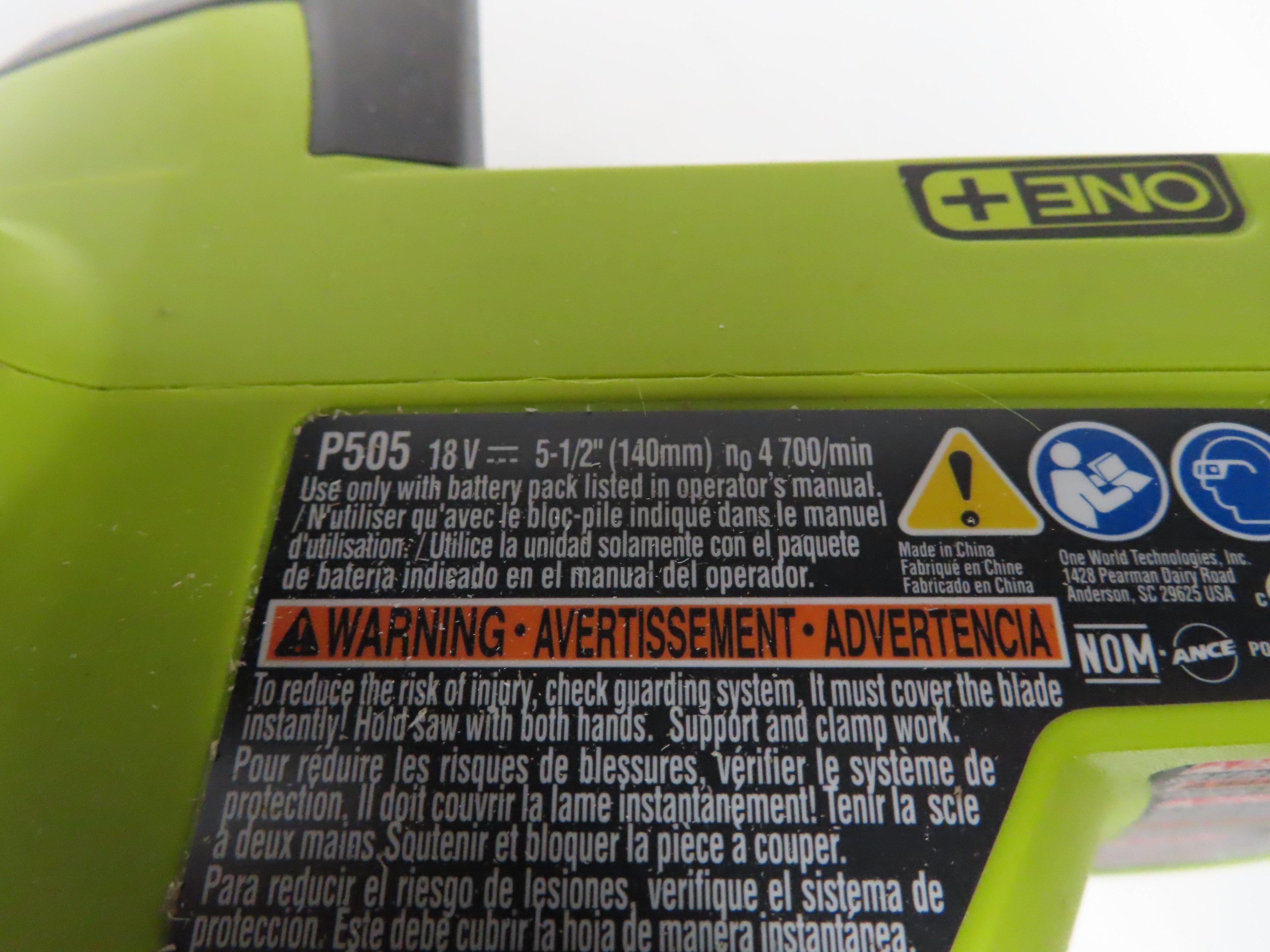 Ryobi P505 ONE+ 18V 51/2" Cordless Circular Saw