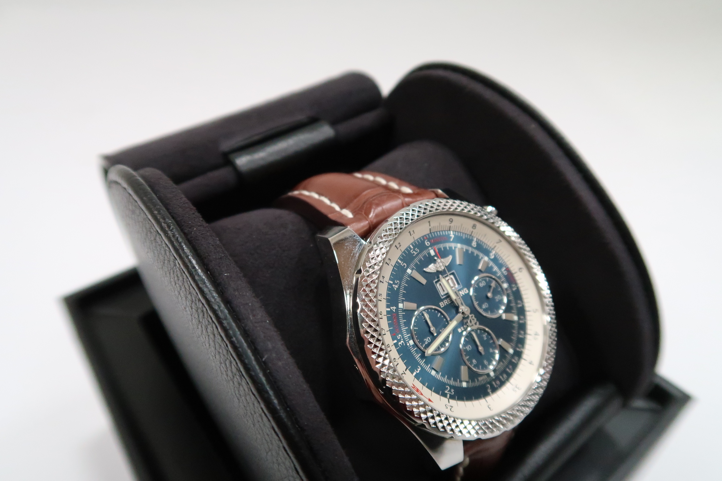 Breitling Bentley 50mm Blue Dial Chronograph Leather Strap Men's