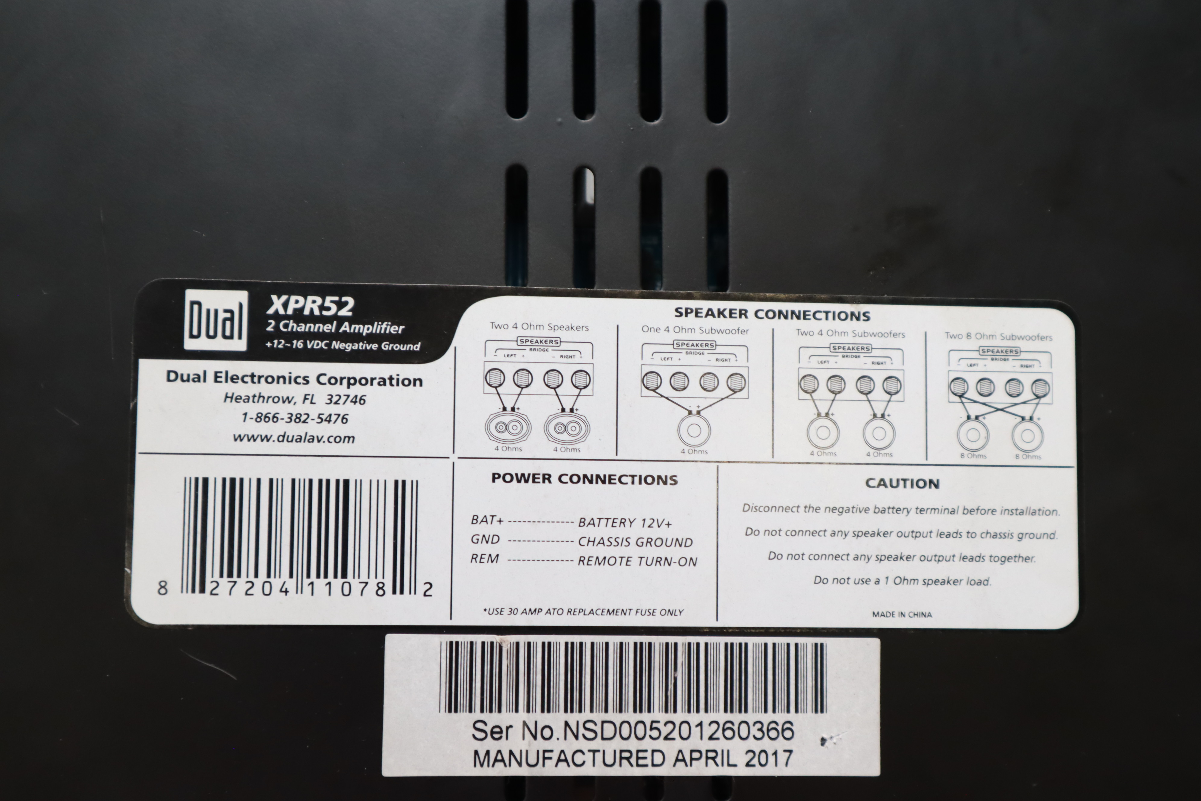Dual XPR52 400W 2Channel Bridgeable Amplifier 600 Watts Max 7216