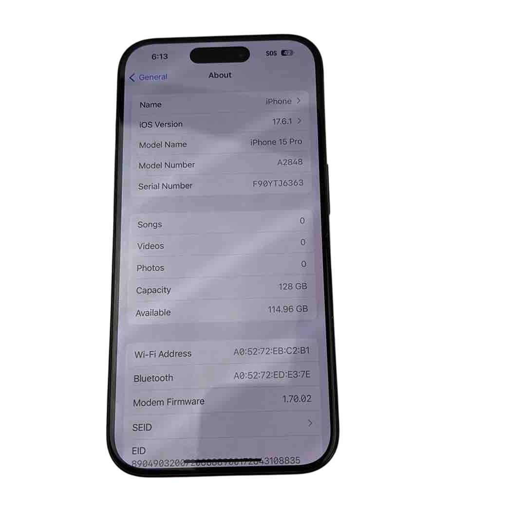 Apple iPhone 15 Pro A2848 MTQM3LL/A 128GB Gray No SIM Restrictions