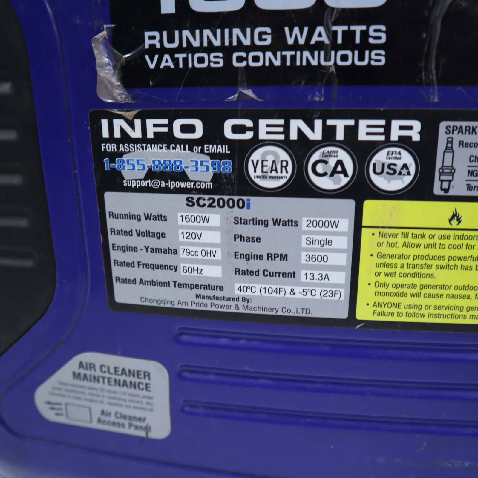 A-iPower SC2000i 2000 Watt 79cc Gasoline Powered Inverter Generator