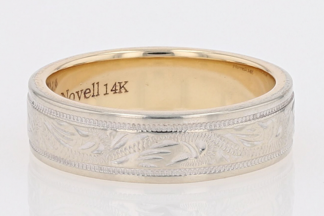 Novell 5mm Textured and Milgrain Wedding Band Ring 14k MultiTone Gold